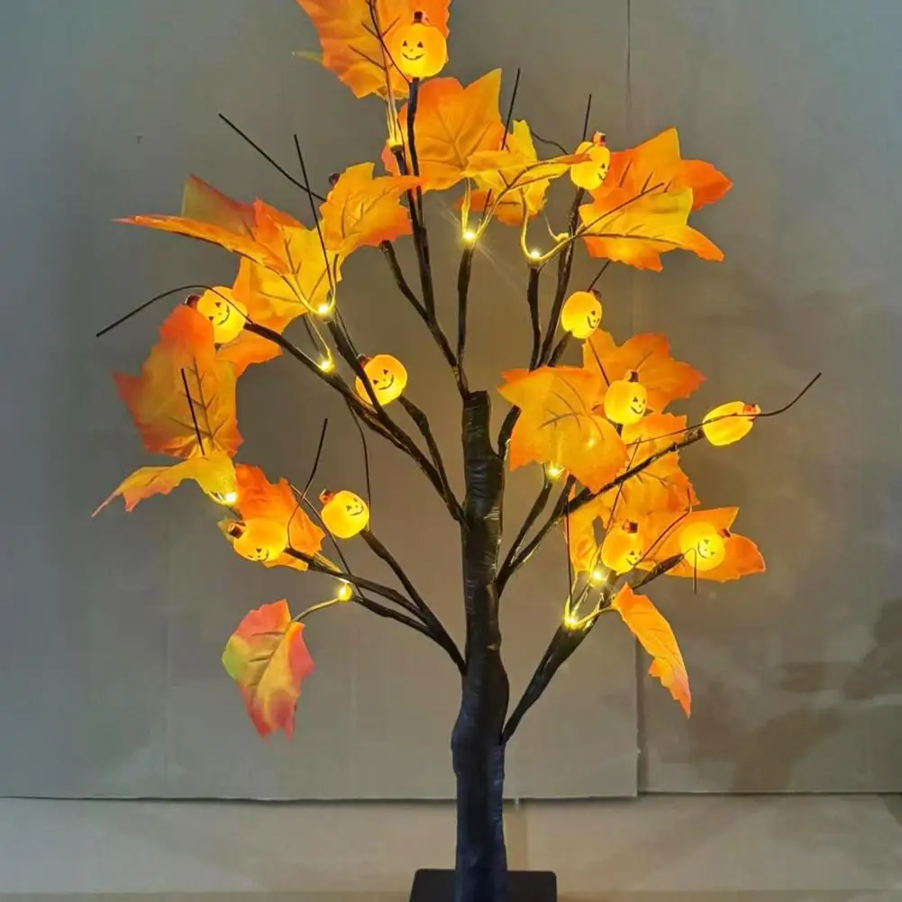 Reusable Halloween Decoration 24-inch Led Halloween Tree with Glowing Ghost Pumpkin Eyeball Lights for Indoor Table Decor Small