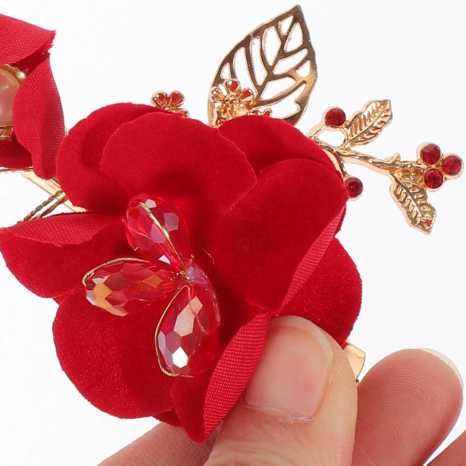 

2pcs Red Hairpin Bridal Clips Rhinestone Wedding Accessories Bridesmaid Flower Hair Pieces For Wedding Hair Clips Prom