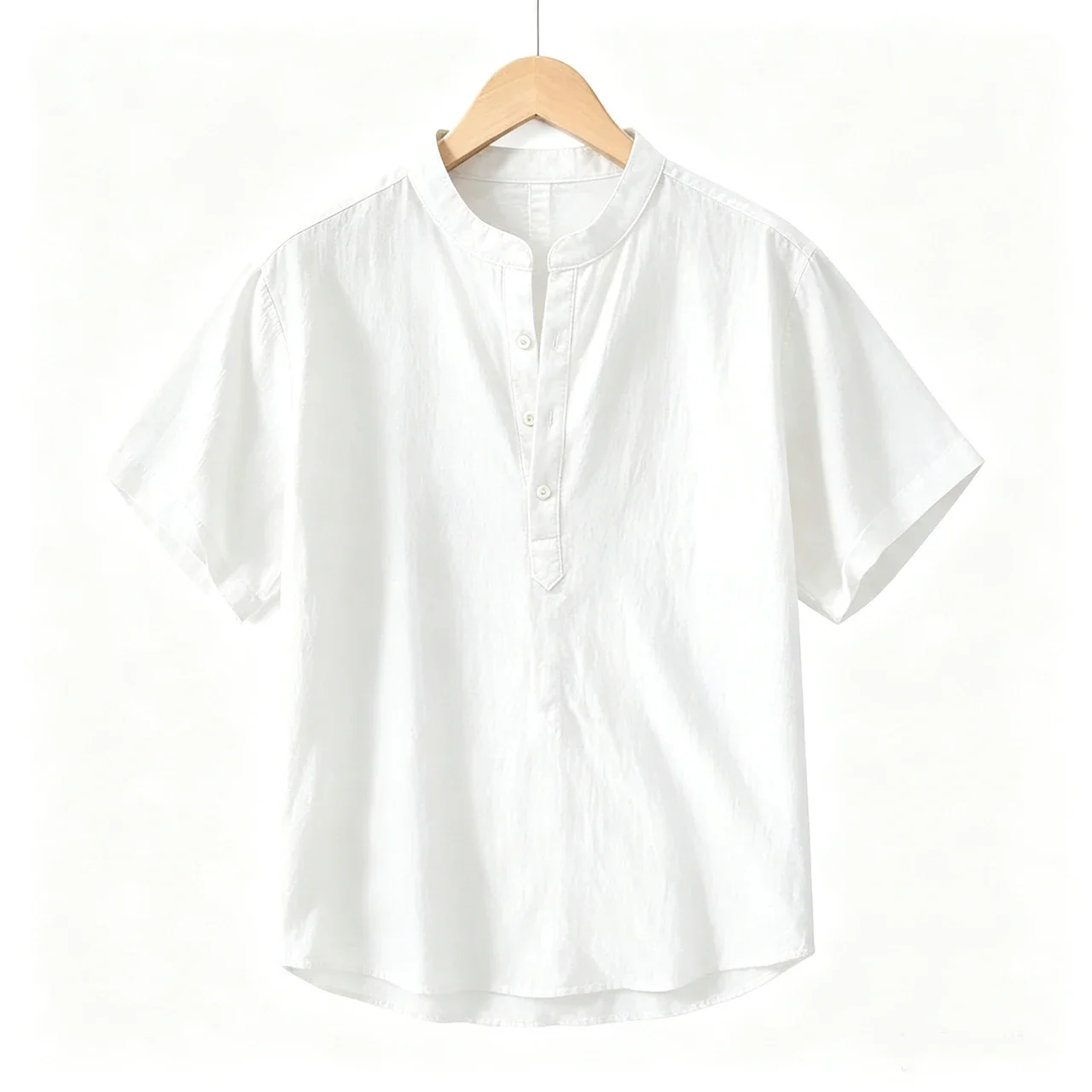 Men New Cotton Linen Lightweight Short Sleeve Henley Shirts Casual Beach Hawaiian T Shirts