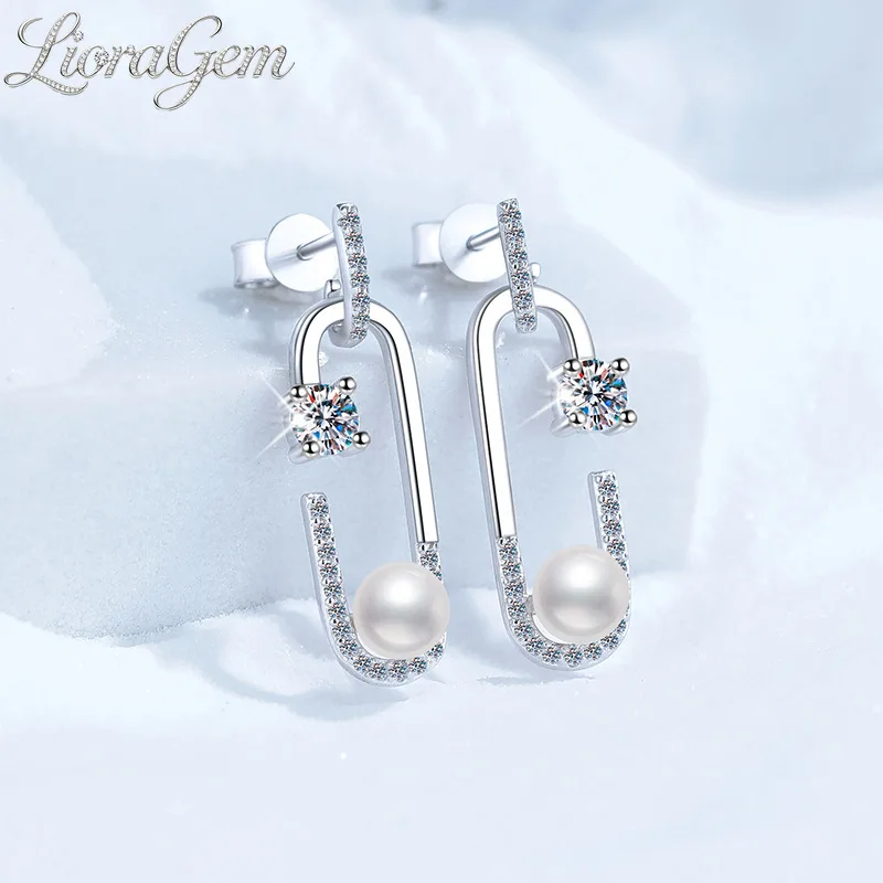 

LioraGem Moissanite 6mm Natural Freshwater Pearl Earrings, Unique Brooch-Style Studs with A Luxurious Look Platinum PT950 Stamp