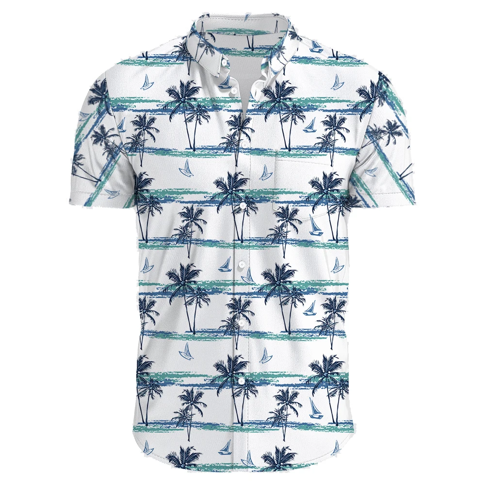 Camisas estampadas masculinas de coco, camisa de praia havaiana, camiseta de manga curta, tops da moda masculina, 5XL, 2022