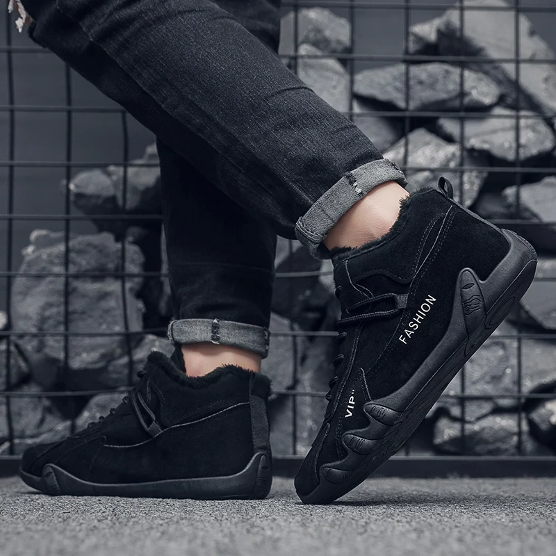 

New Brand of Professional Anti-slip Snow Boots for Both Men and Women Large Flat Mid-top Solid Color with Fleece for Warmth