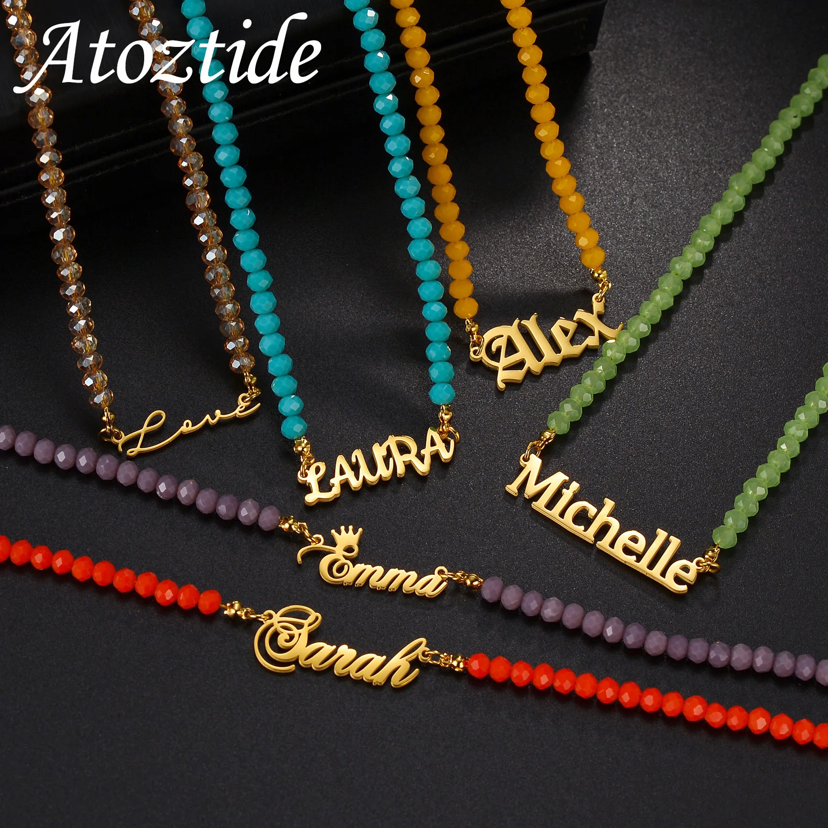 

Atoztide Personalized Custom Name Necklace Stainless Steel Beads Manual Chain Nameplate Choker Pendant Birthday Jewelry Gifts