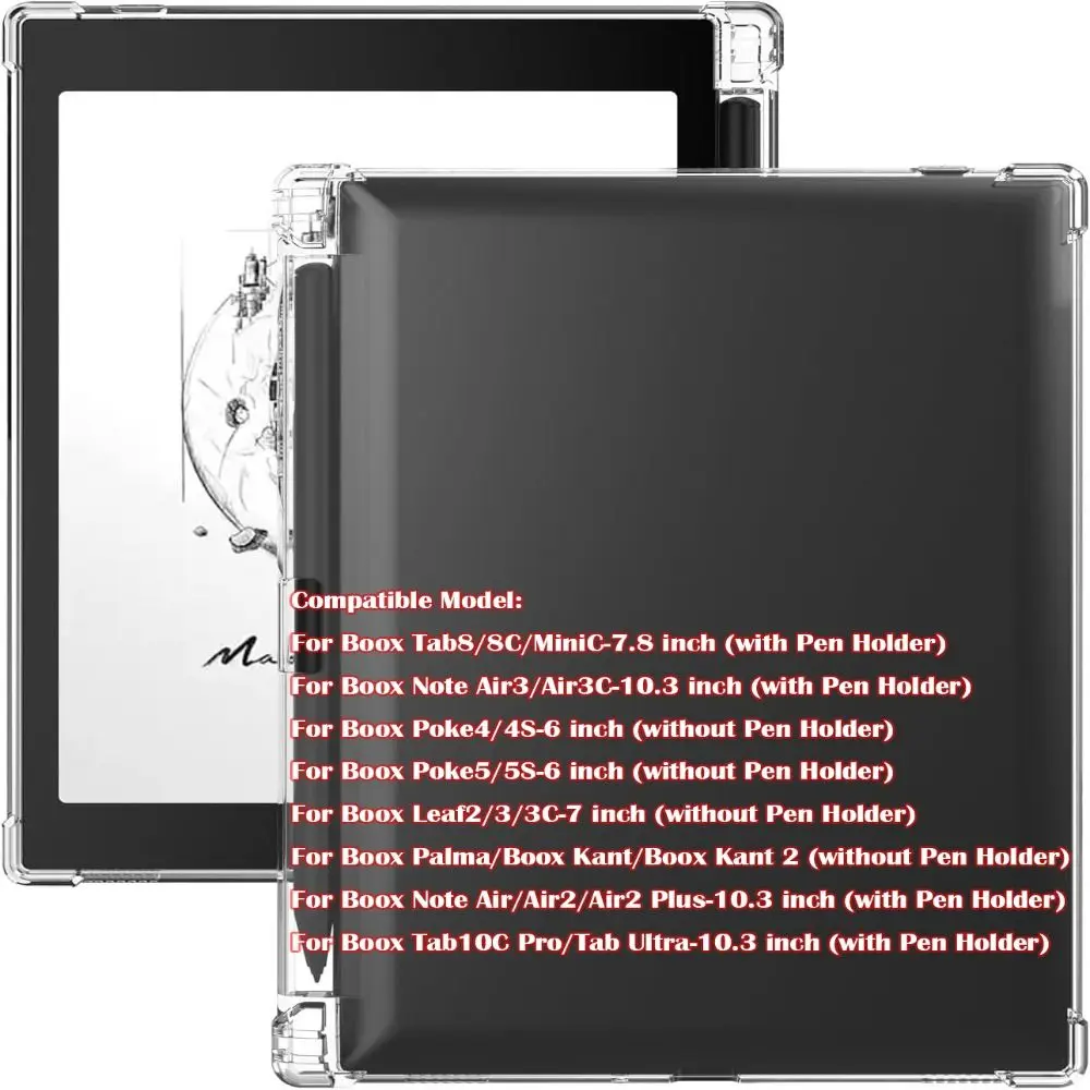 Transparent E Ink Tablet Case with Pen Holder Shockproof e-Reader Cover Soft TPU for Boox Palma/Note Air 3 C B/W Tab 10C