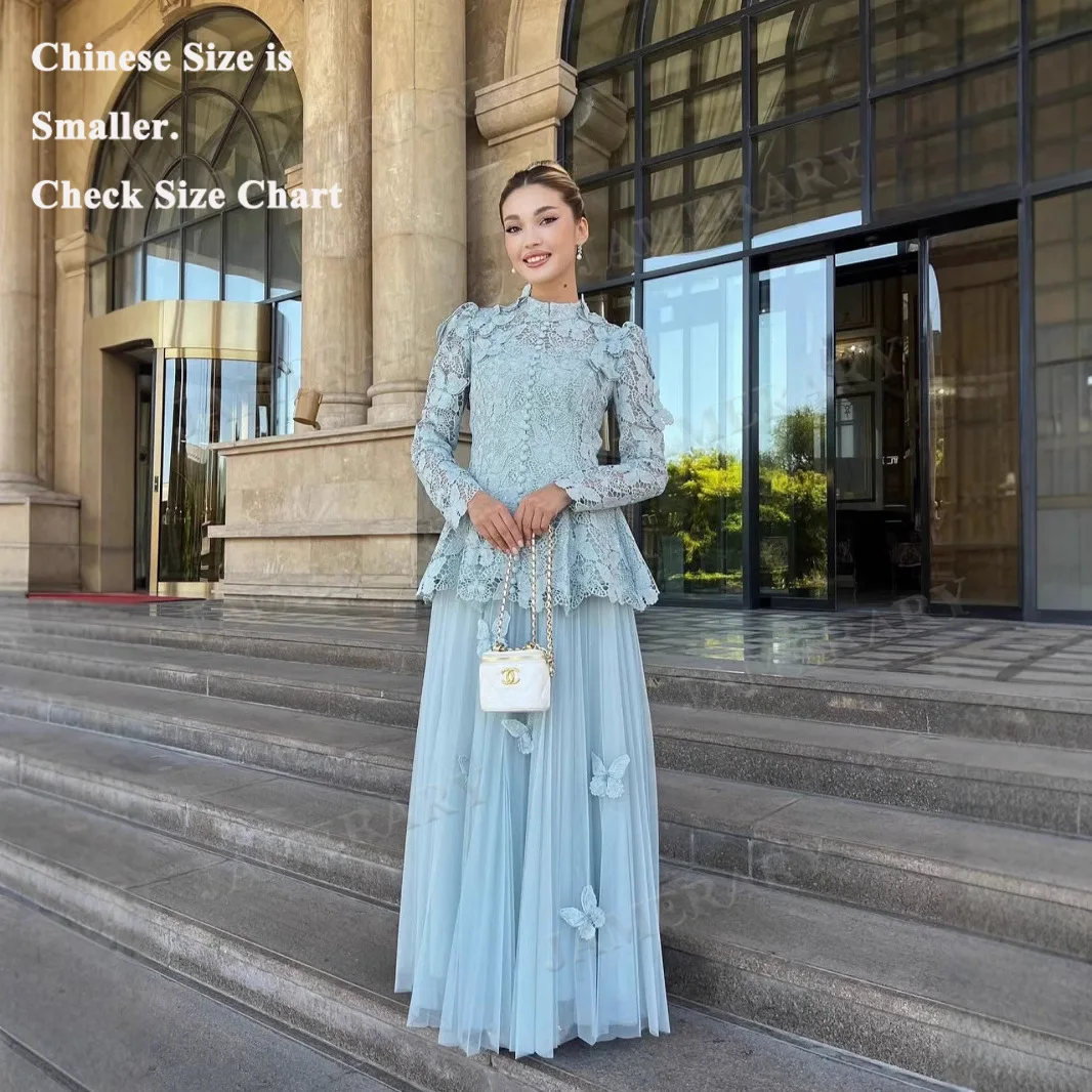 

Элегантный летний комплект из двух предметов, женские кружевные блузки с длинными рукавами и вышивкой, макси-юбки из тюля с 3D бабочкой, костюмы, осенние наряды