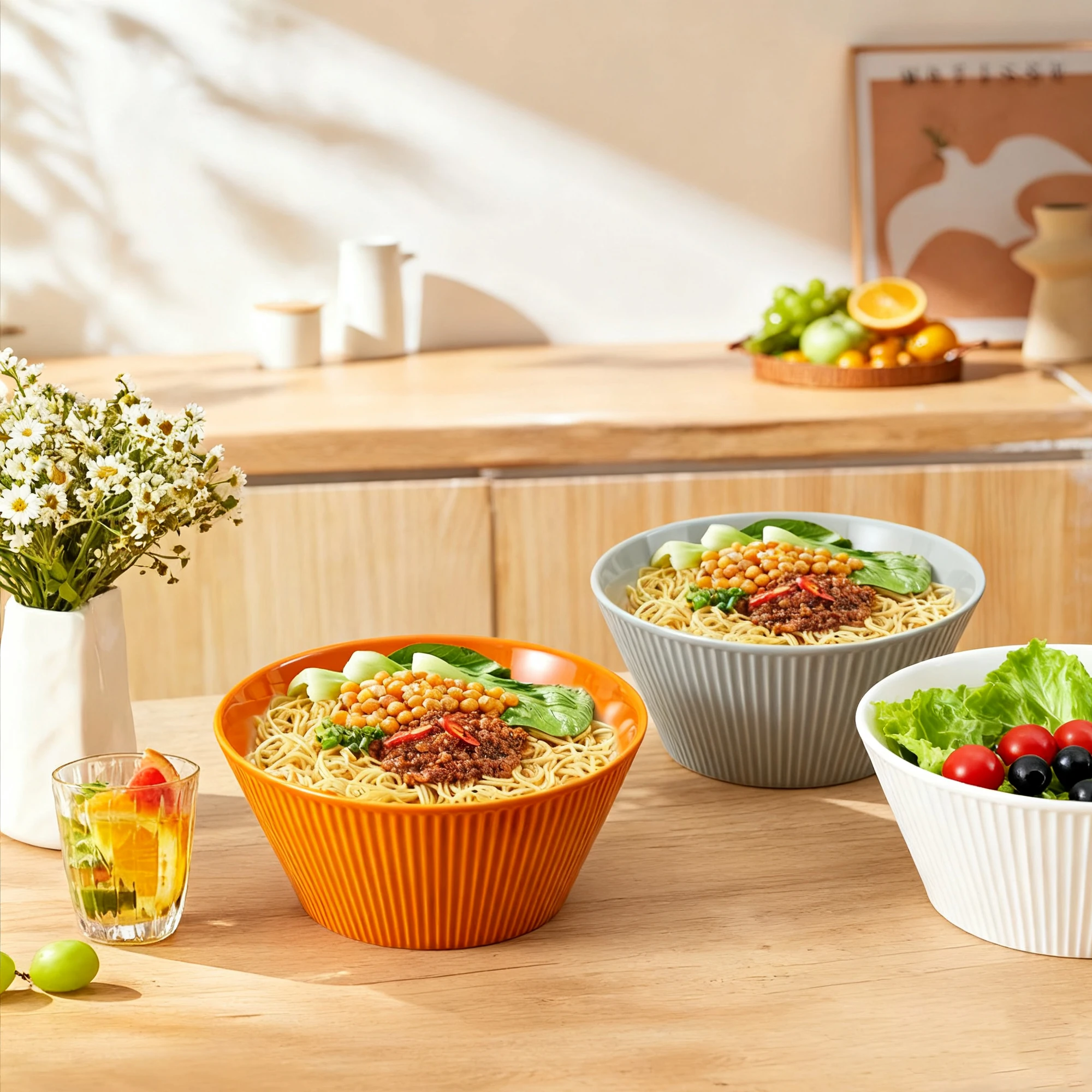 

2pcs Simple Multi-Color Ceramic Bowl Ramen Salad Multi-Purpose Easy to Clean High Aesthetic Value Personal Noodle Bowl Rice Bowl