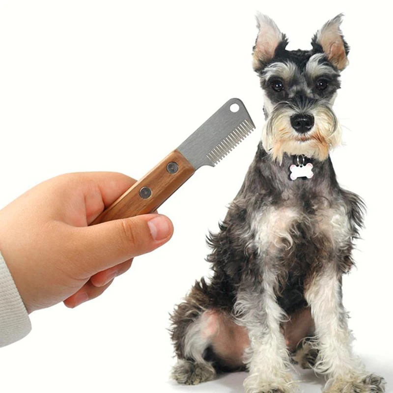 Professional Dog Comb Stainless Steel Wooden Handle Stripping Knife Pet Hair Remover Pluck Excess Undercoat Cleaning Accessories