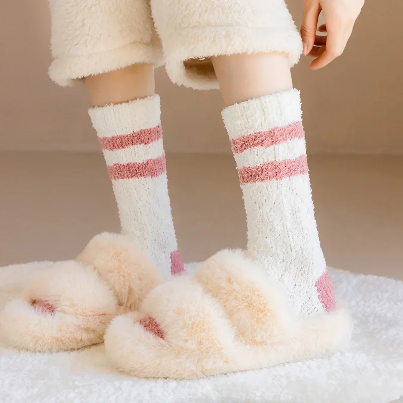 

Winter Women Girl Keep Warm Plush Coral Fleece Women Socks Comfortable Calf Sock Warm Long Thick High Tube