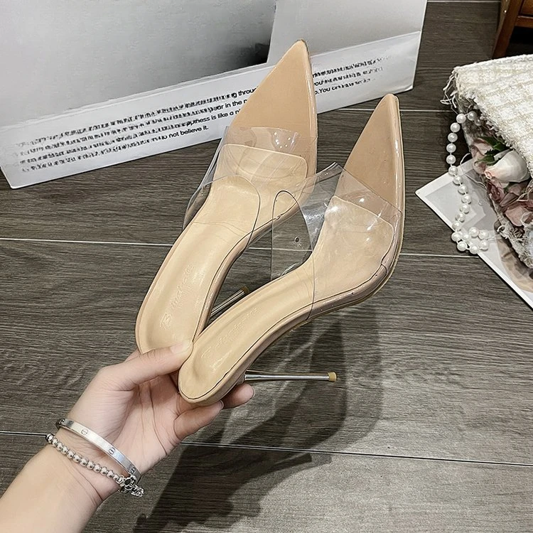 New Summer Transparent PVC Pointy Stiletto Heels for Women Indoor Sapatilas Mujer Simple Party Single Shoes Zapatos De Mujer