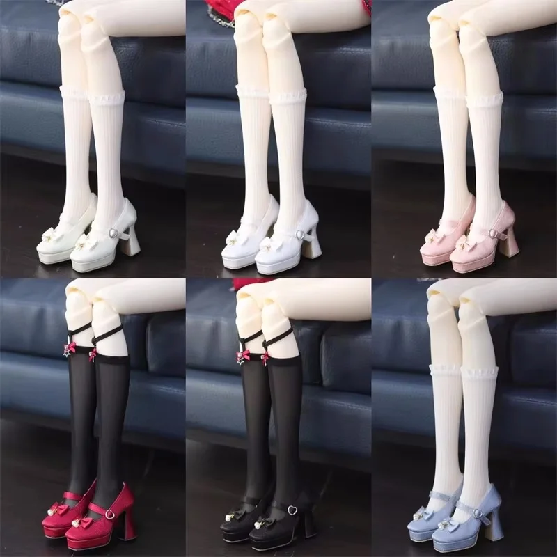 

BJD Doll Shoes Toy Pearl Bow Red Blue Girls Elegant 1/3 Real Silk Love Buckle Square Toe Thick High Heels Gifts Doll Accessories