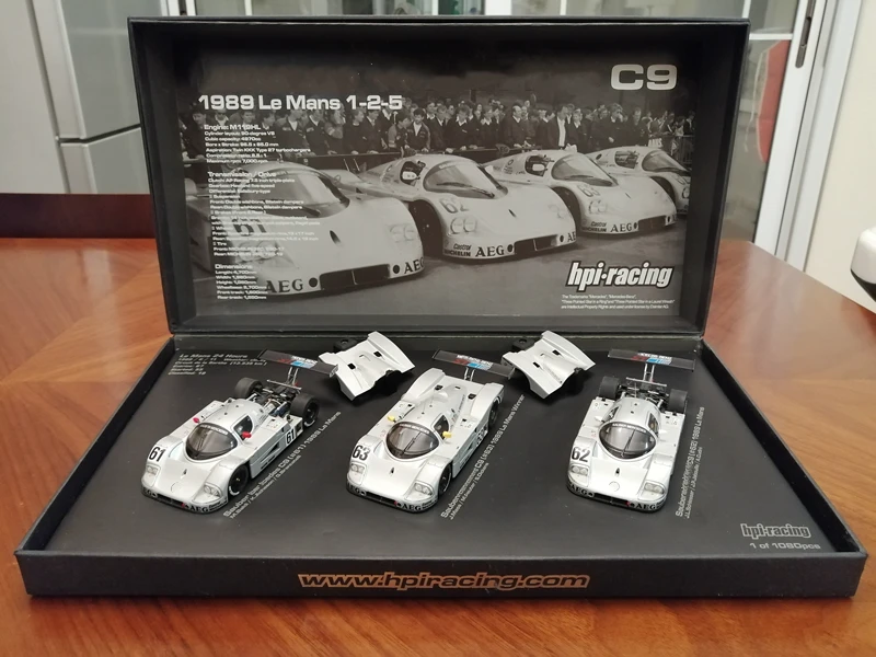 Zestaw trzech samochodów HPI 1:43 C9 # 61 # 62 # 63 1989 Symulacja LeMans Edycja limitowana Żywica Metal Statyczny model samochodu Zabawka Prezent