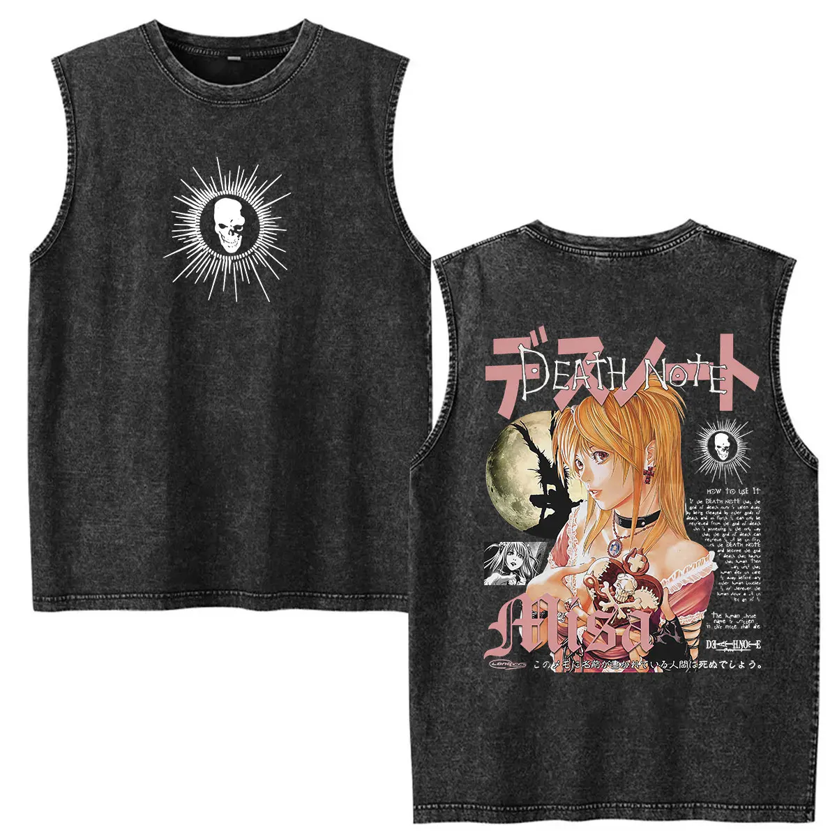 Vintage Washed Vest Death Note Anime Graphic T-Shirt Men's Japanese Fashion Print Tank Top Short Sleeve T Shirts Man Streetwear
