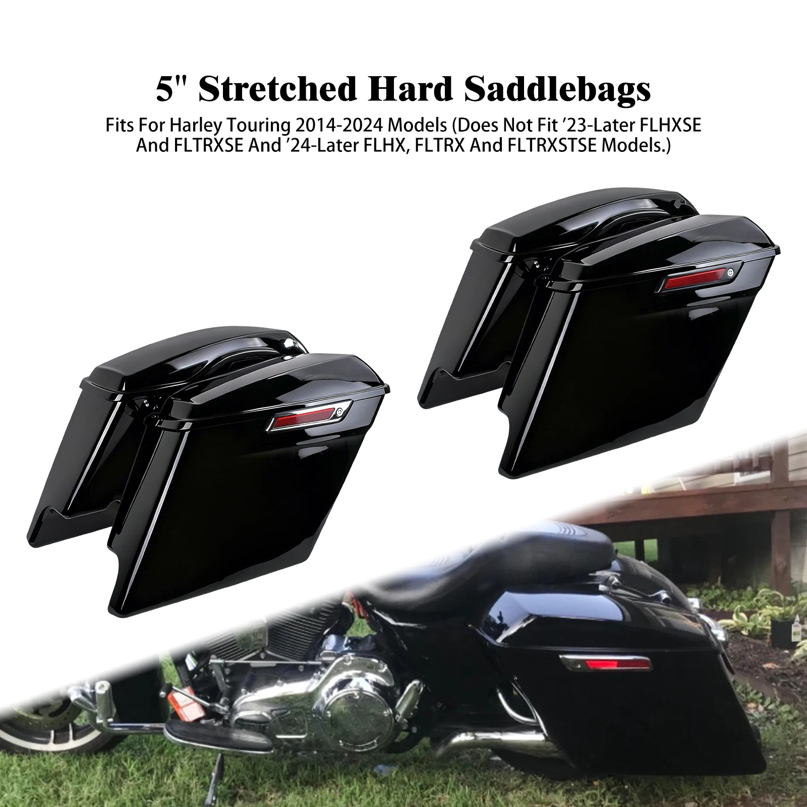 

Motorcycle 5" Stretched Hard Saddlebags Storage Luggage Bags For Harley Touring Electra Street Glide Road King FLTRX 2014-2024