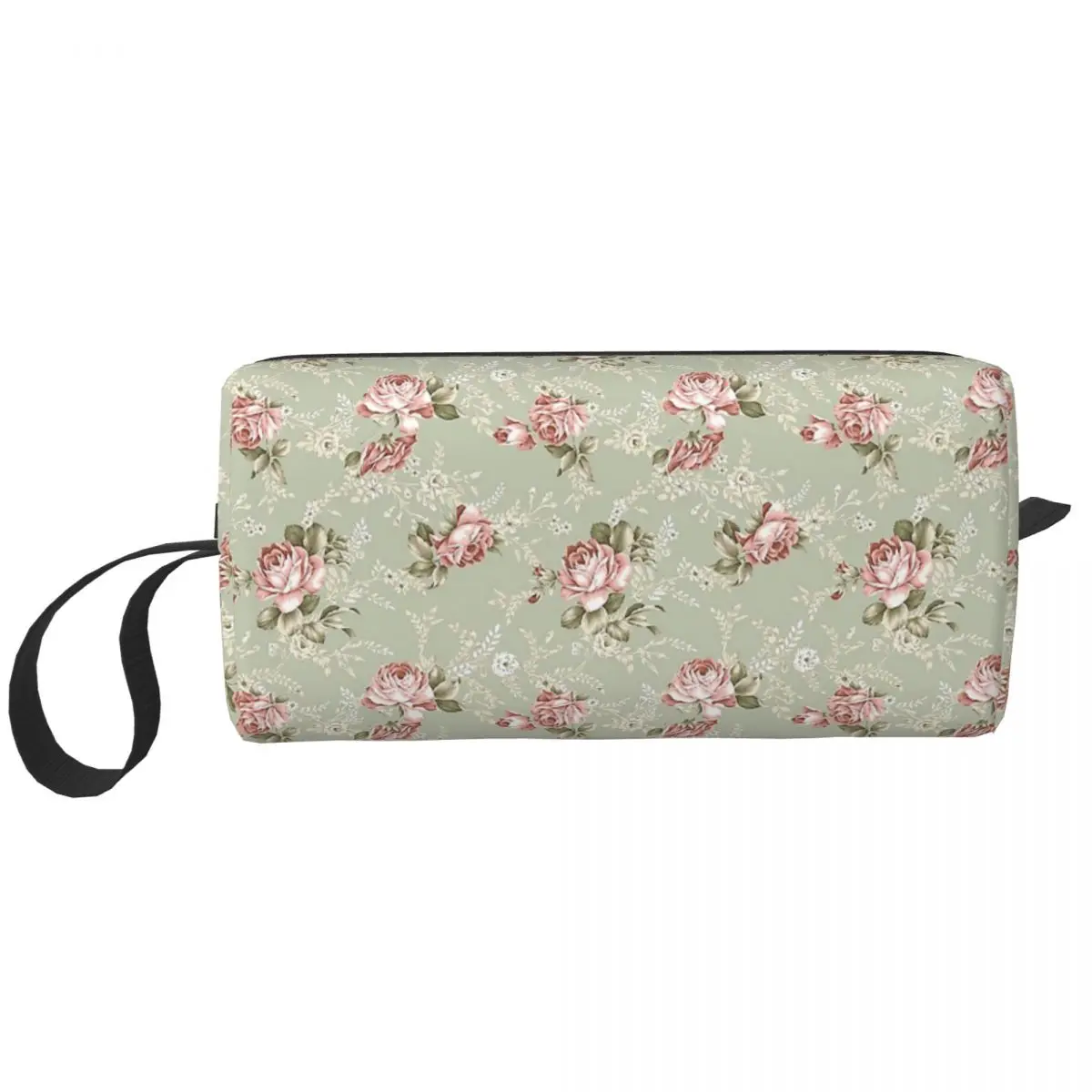 Vintage Blush Roses - Sage Green Background Makeup Bag Cosmetic Dopp Kit Toiletry Cosmetic Bag for Women Beauty Pencil Case