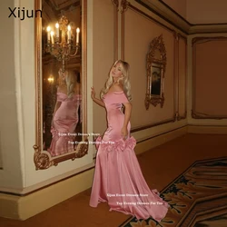 Xijun Pink Mermaid Evening Dresses Bow Off The Shoulder Formal Prom Dresses Pleats Occasion Birthday Party Prom Gowns Customized