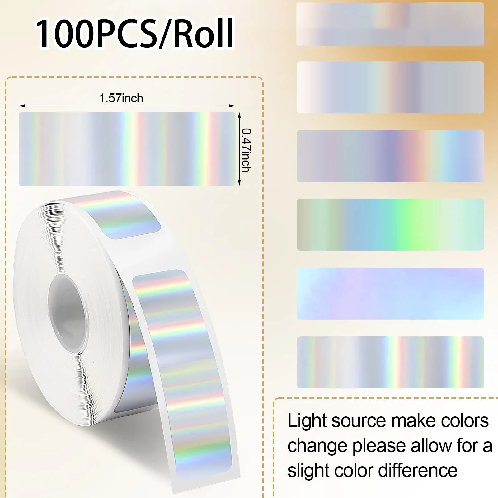 Holographic Sliver Rectangular Thermal Sticker,12x40mm Adhesive Label Printer Tape Paper, Suitable for Office,Classroom,Famil