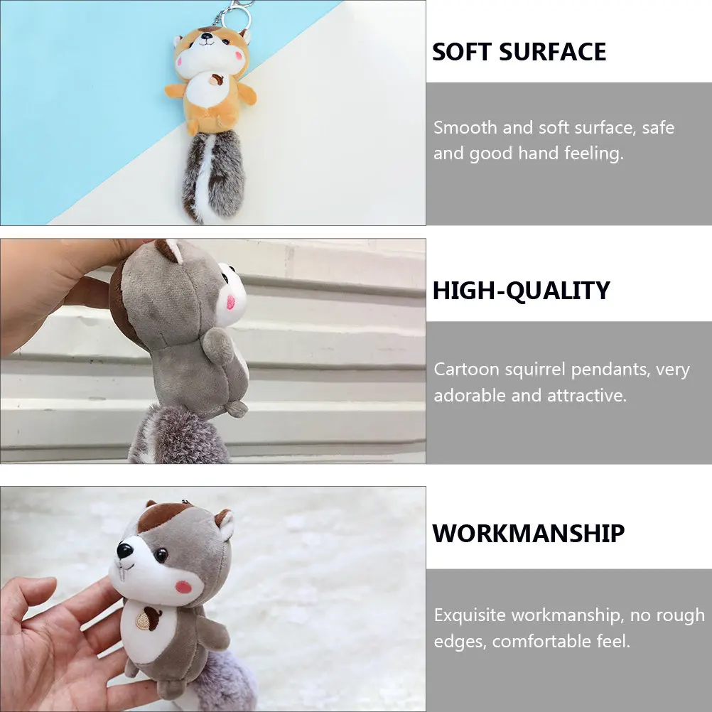 2pcs Cute Squirrel Keychain Pendants – Soft Cartoon Bag Charm Hanging Decor for Car Keys & Bags
