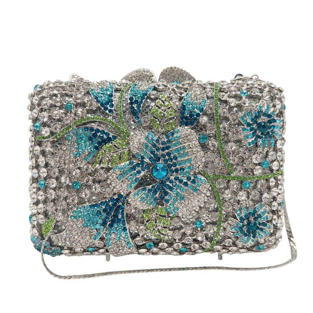 

Женский клатч с синим цветком и кристаллами, вечерние сумки с цветочными бриллиантами, сумки для свадебной вечеринки, сумки со стразами, роскошная дизайнерская сумка для платья