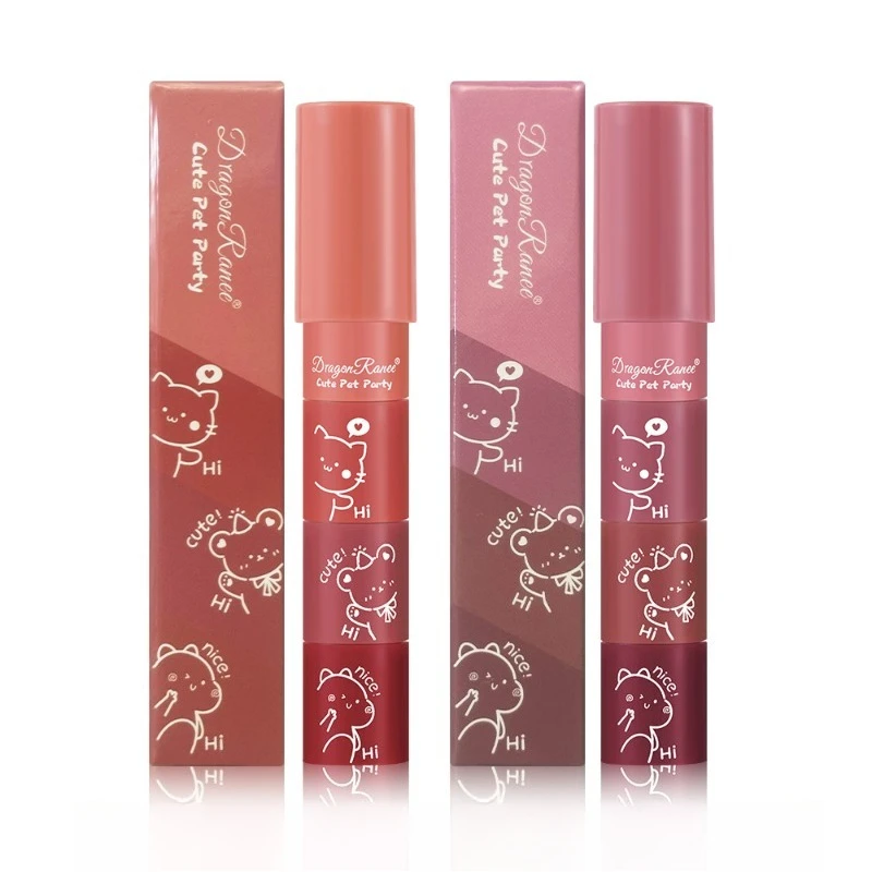 น่ารักการ์ตูน Four in One ลิปสติกชุดผู้หญิง A/B กลุ่ม Velvet Matte Mini กันน้ํา Non Stick Cup ลิปสติกแต่งหน้าผลิตภัณฑ์