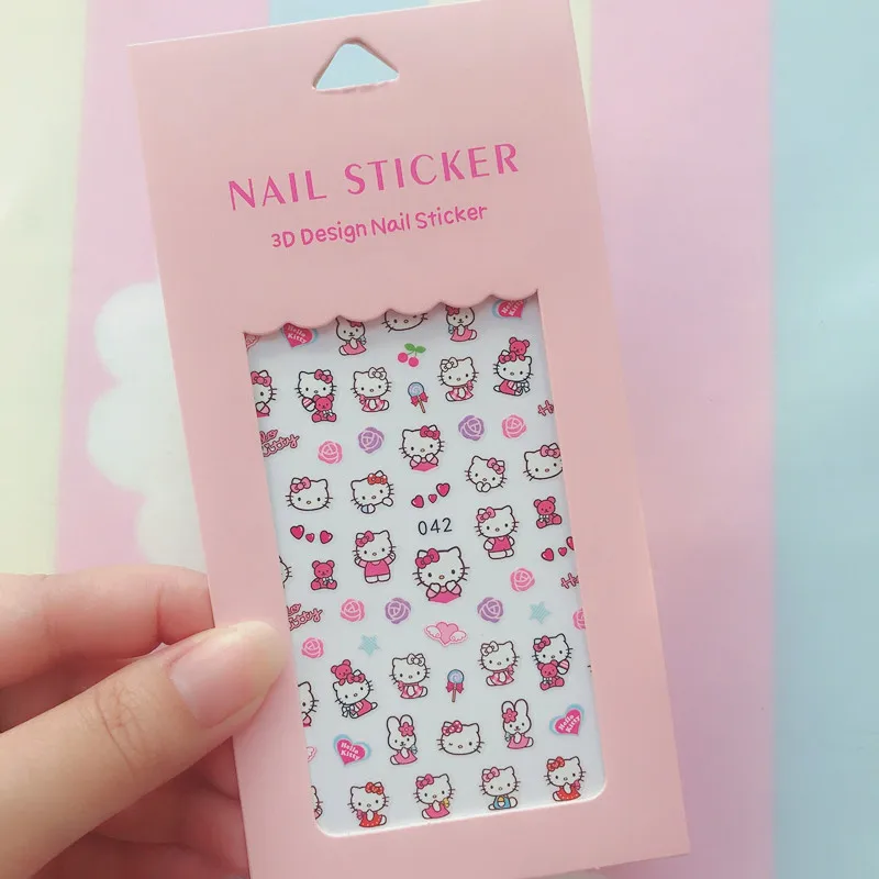 1PCS Hello Kitty 3D Nail Stickers Press on Nails Mickey Mouse Donald Duck Stitch Cartoon Stickers Nail Art Decoration