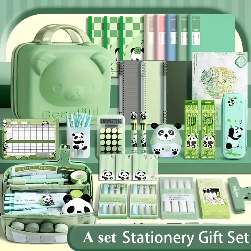 New Student Gift Panda Stationery Set Stickers Pencil Case Stationery Gift Pack Handbag Learning Supplies Ruler Set