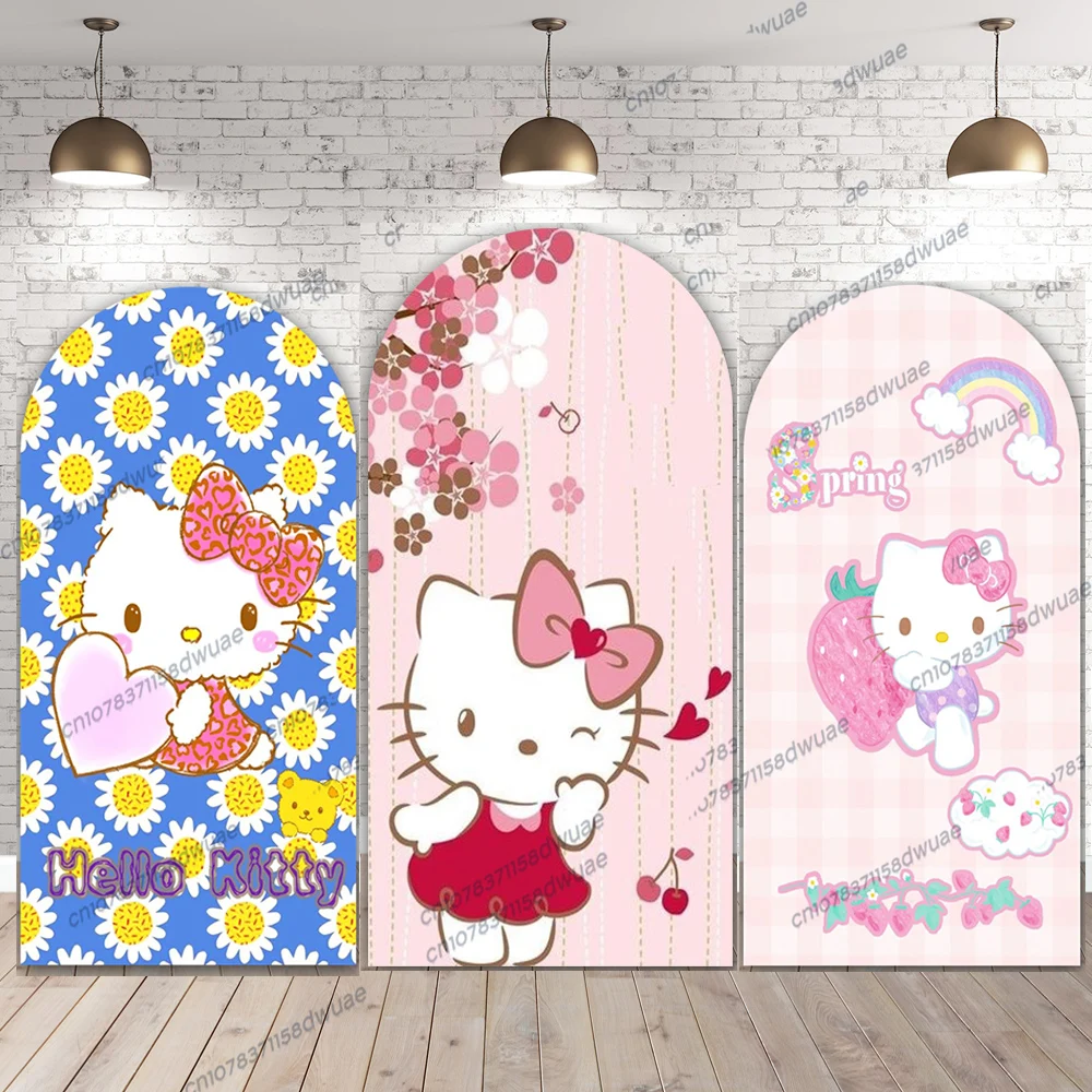 

Hello Kitty Birthday Party Photo Background Baby Shower Arch Photo Backdrop Cartoon Banner Photography Backdrop