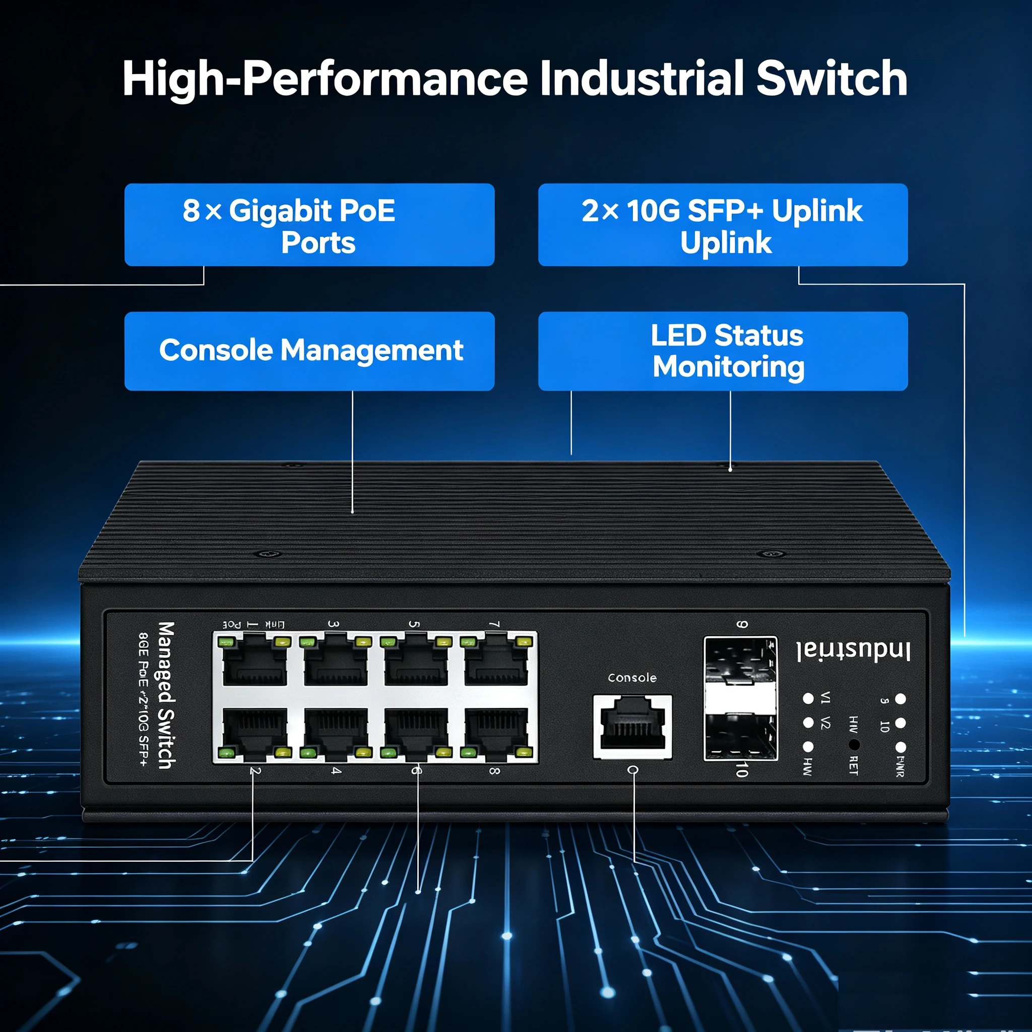 Industrial Switch L3 Managed 8 Ports Gigabit RJ45 2 Ports 10Gbe SFP+ POE Network Equipment for Enhanced Data Transmission