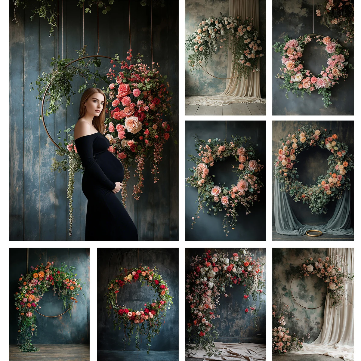 

Круглая свадебная арка с цветочными фонами для детей, взрослых женщин, беременных, фотография, ретро, темная стена, холст, декор, фоны