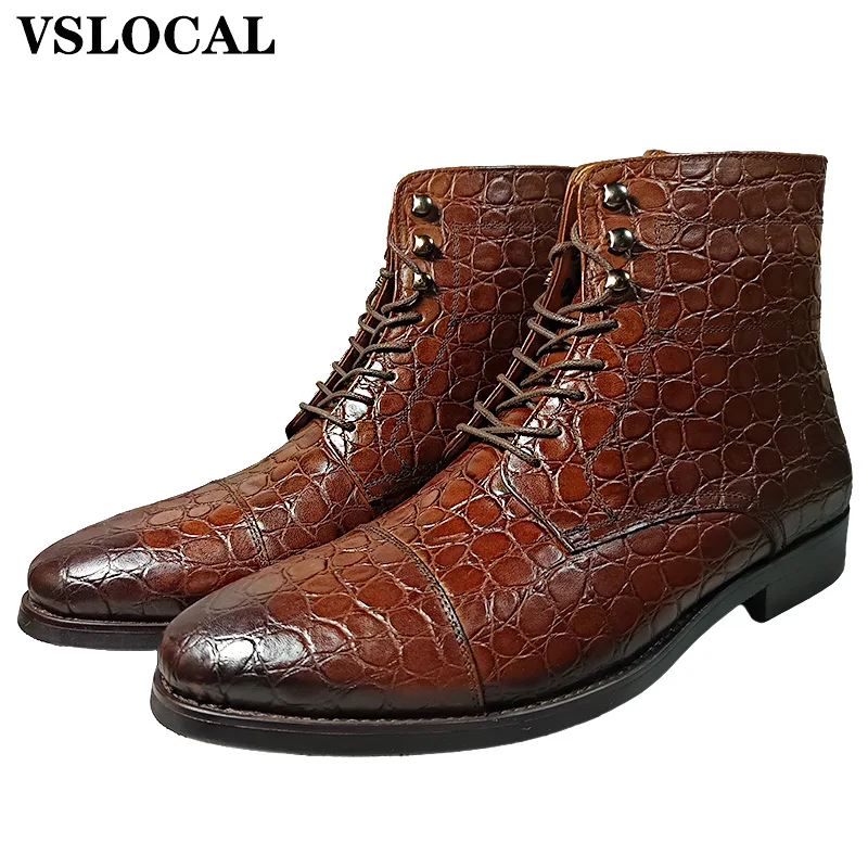 Luxury Brand Men's Ankle Boots Casual Mens Dress Shoes Black Coffee Brown Cap Toe Lace Up Cowboy Boots Leather Boots Men