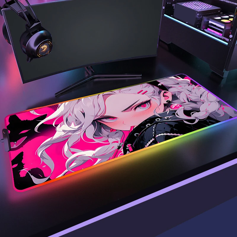 

Girls and Little Monsters RGB Mouse Pad Xxl Large Pc Accessories Luminous Desk Mat LED With Backlight Gamer Keyboard Mousepads