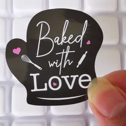 60pcs Baked With Love Sticker in Sheets 2inch Highly Recommended for Bakeries and Baked Products Handmade Gloves Die cut Design