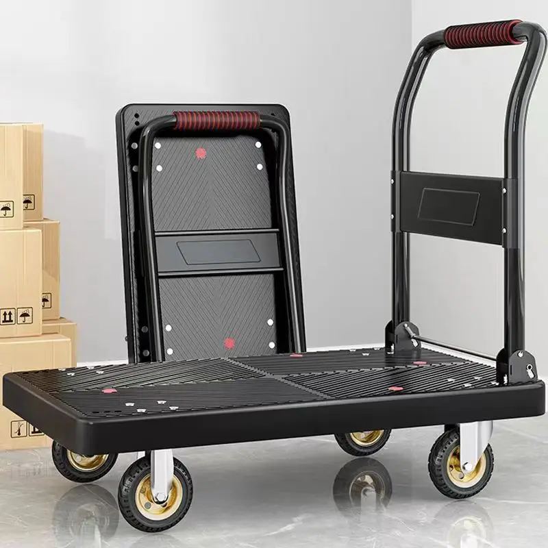 trolley pulling goods four-wheeled flatbed cart pushing goods truck folding trolley express trailer