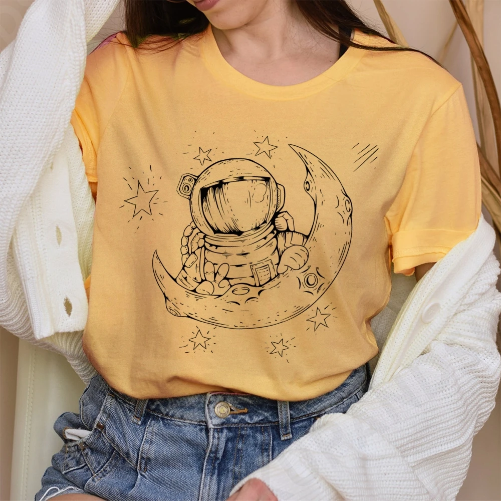 

Adorable Graphic Tees Astronaut Stars Moon Lines Y2K Women‘s Clothes Cotton Casual T-Shirt Crew Neck Street Wear Colorful
