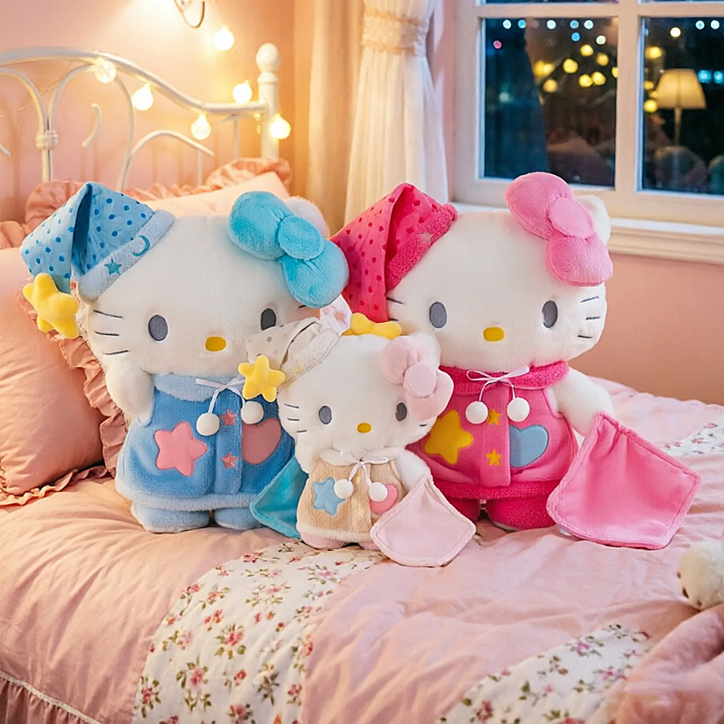 

2026 Sanrio Good Night Pajama Hello Kitty Large Size Plush Doll Star Decor Nightgown Stuffed Toy Bed Companion Girls Sleep Gift