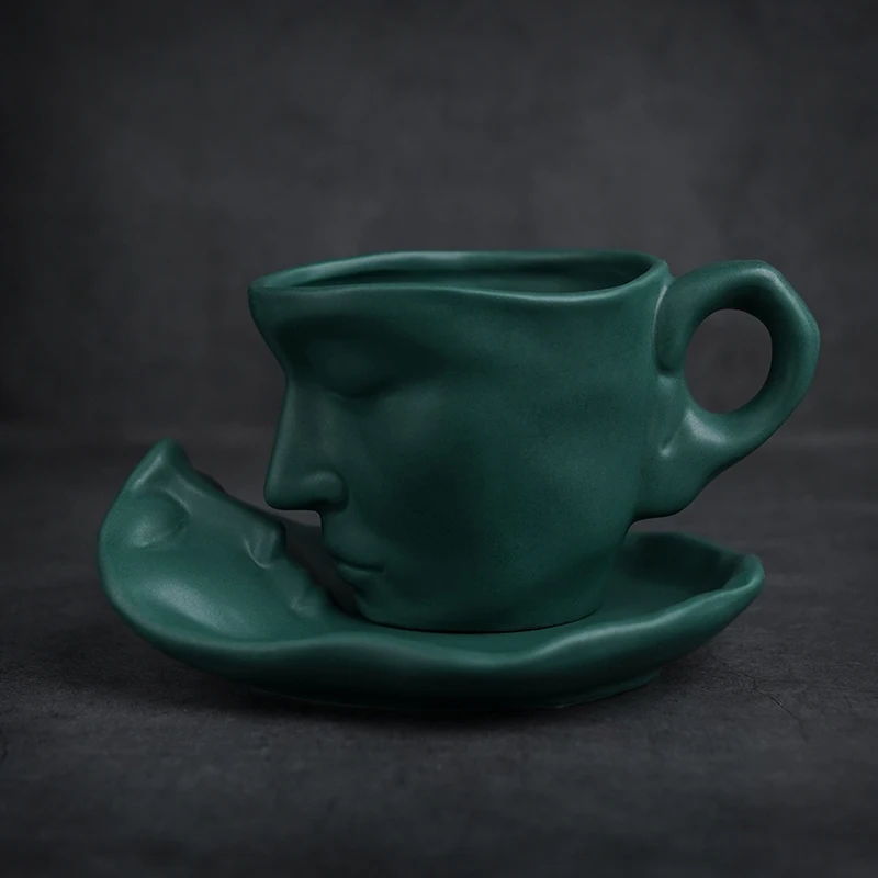 Ensemble de tasses et plats à café en céramique mate, style européen, vintage, cadeau créatif, sculpture pour couple