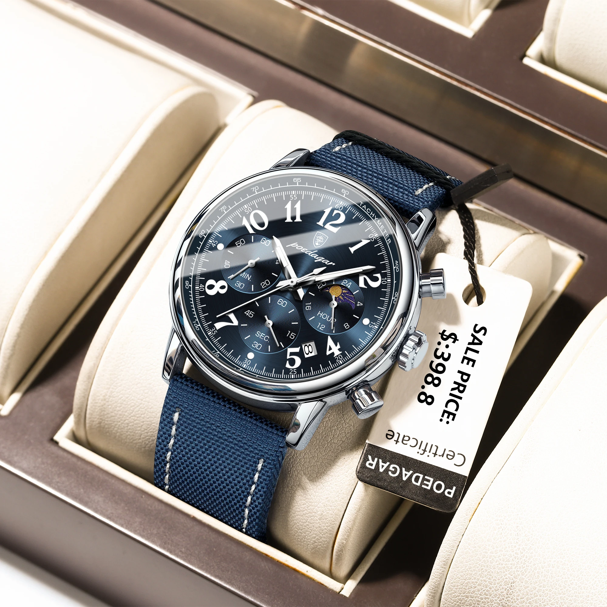 POEDAGAR Luxury Fashion Men Quartz Watch Waterproof Luminous Nylon Leather Date Men's Watches Chronograph Sports Male Wristwatch
