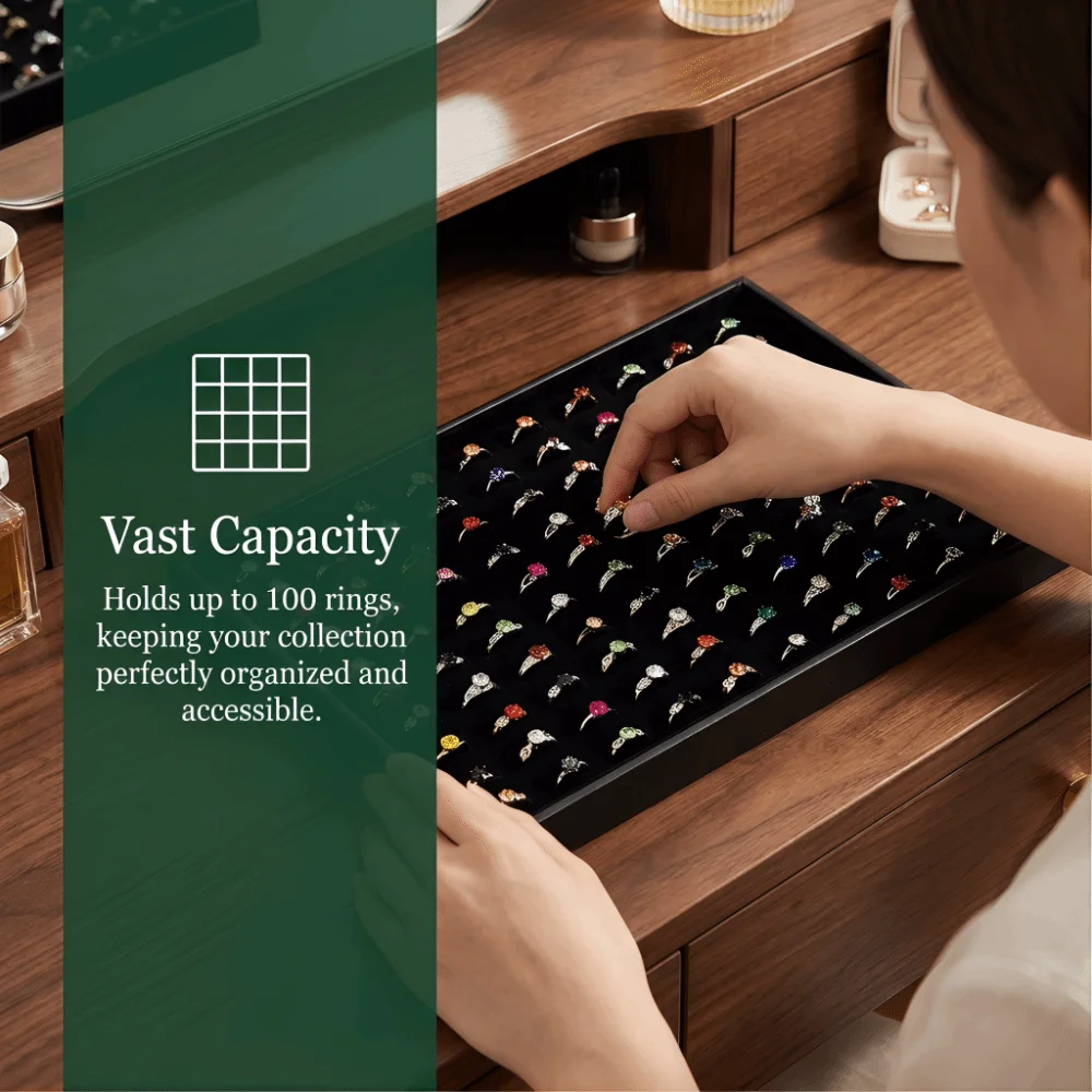 100 Slot Rings Display Organizer Flat Bottom Stackable Jewelry Display Tray Space Saving Anti-slip Jewelry Drawer Inserts