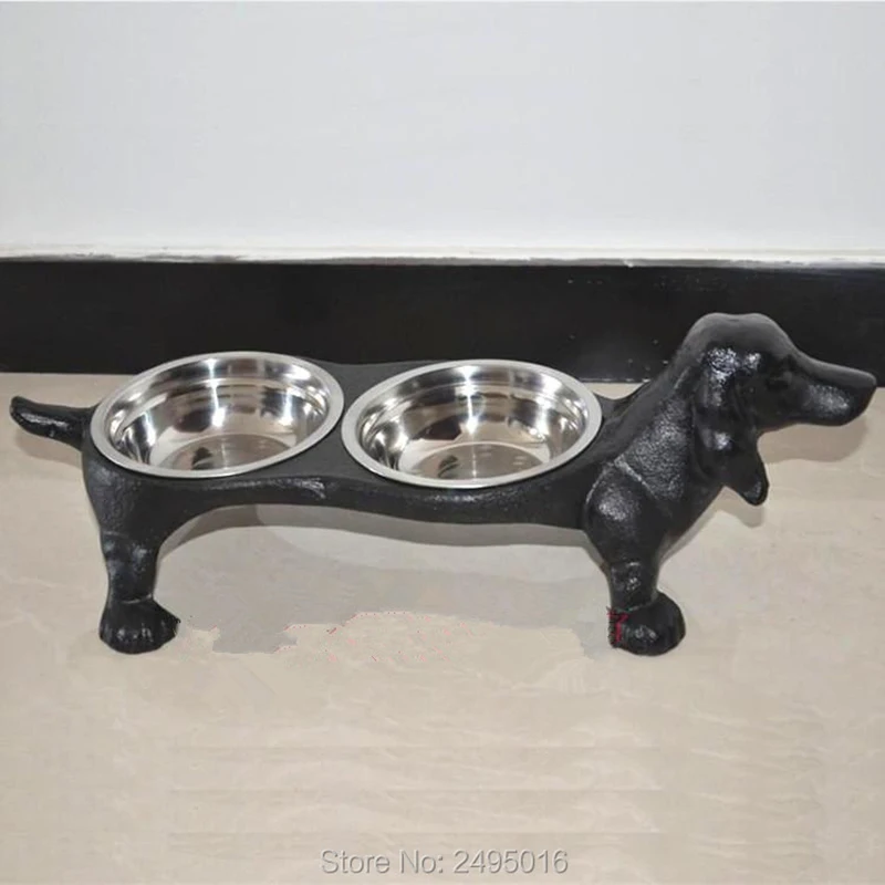 Dogs or Cat metal Drinking Feeding for Dogs Pet feeder Feeding Bowl Cast Iron heavy Base Stainless Double Bowl Feeding Station