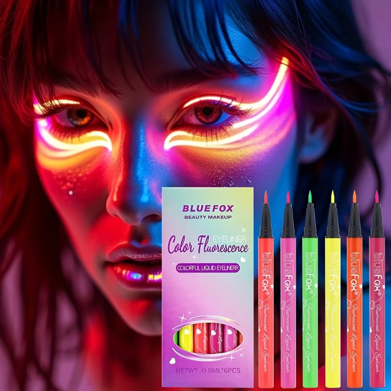 Paquete de 6 barras de delineador de ojos mate, juego de lápices delineador de ojos fluorescentes, bolígrafos de maquillaje de neón con brillo de Color vibrante resistente al agua para maquillaje de ojos atrevido