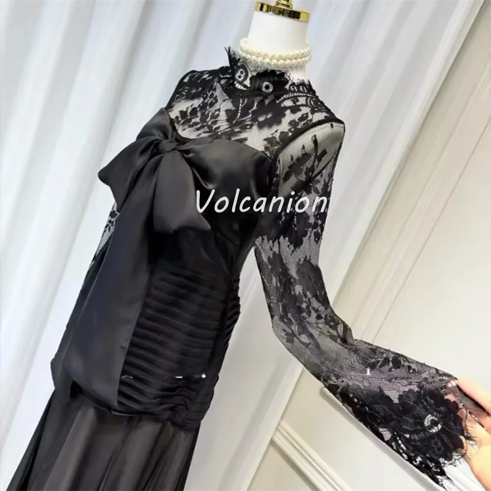 Customized Intricate Sizes Available Organza Bow Ruched Lace Straight Jewel Ankle Length Dresses Bespoke Occasion Dresses Casual