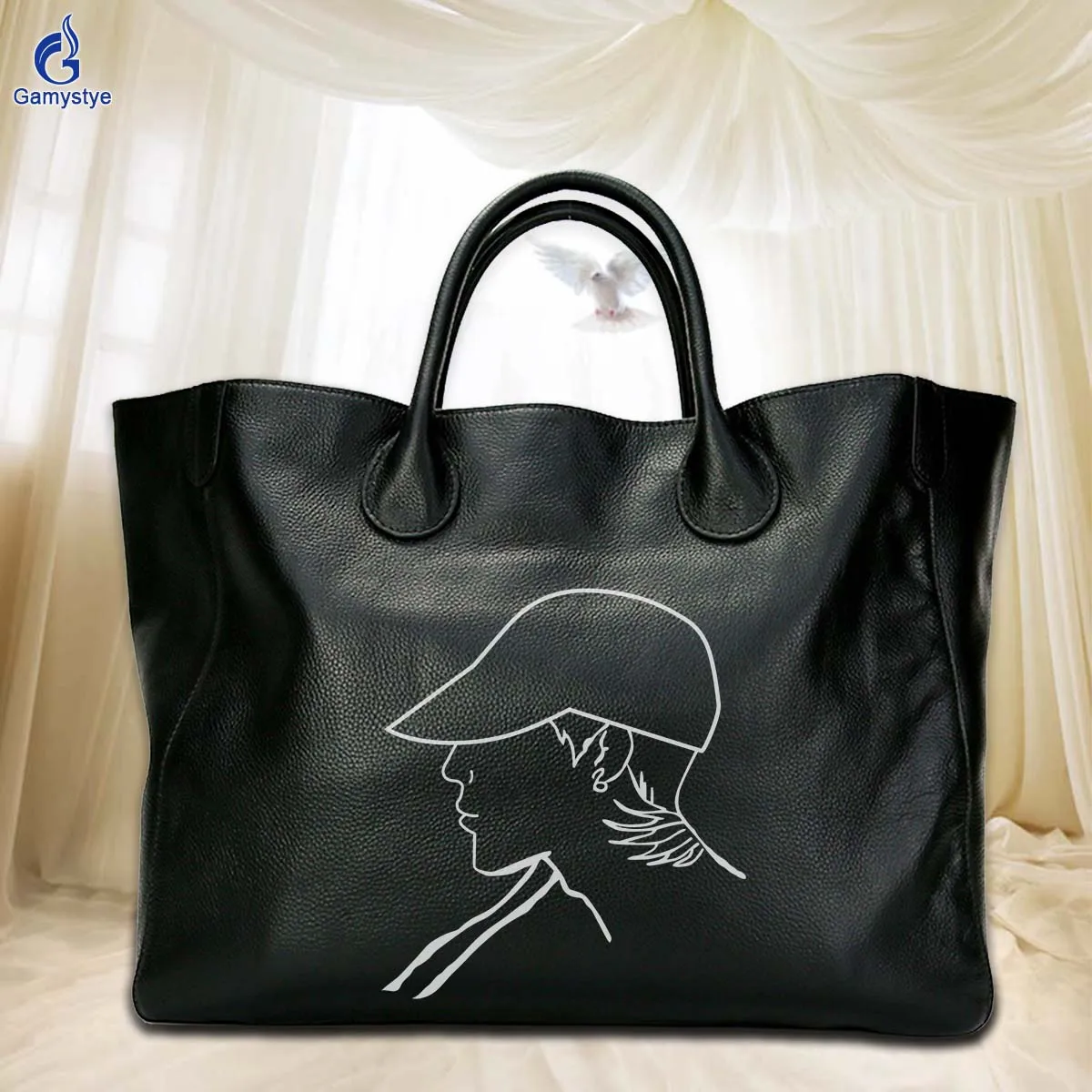 Gamystye New Art Print Customize Totes Popular Genuine Leather Ladies purses and handbags Messenger Clutch Totes Line Drawing