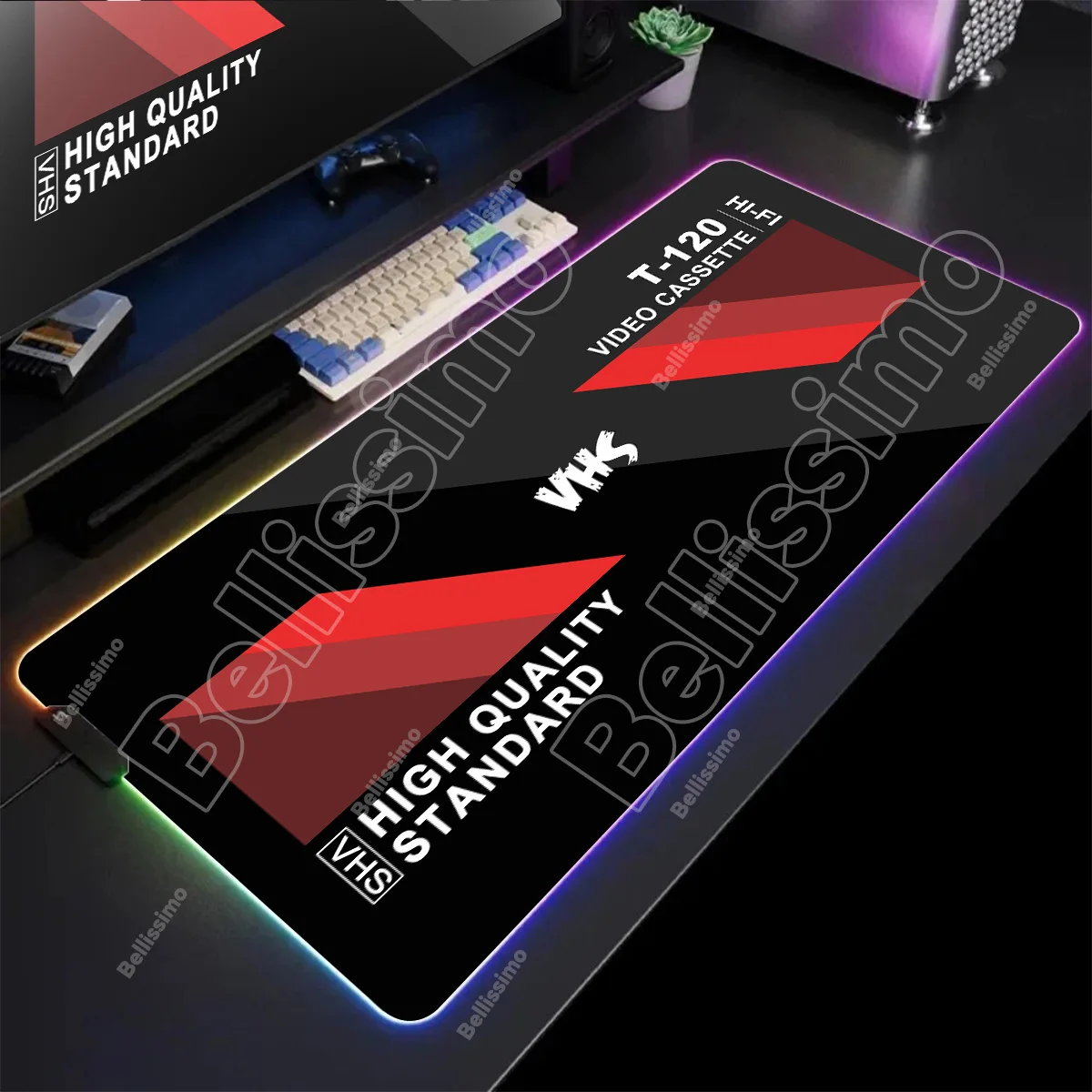 

RGB XL офисные противоскользящие игровые аксессуары со светодиодной подсветкой коврик для мыши большого размера в стиле ретро VHS коврик для мыши геймер светящийся настольный коврик