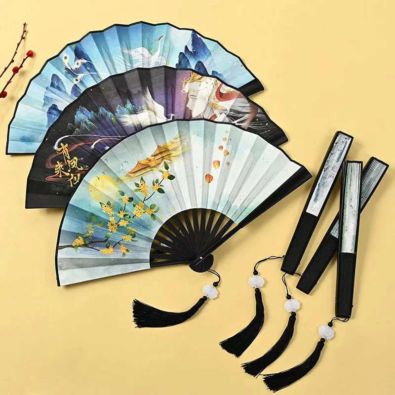 Summer Daily Folding Fan ，Dragon and Phoenix Cloth Surface Durable Hand fan ，High Quality Home Decoration Dance Gift Folding Fan