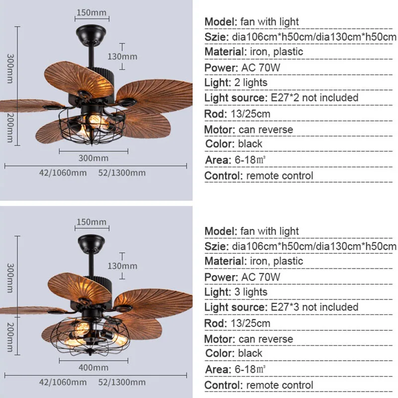 Imagem -05 - Fãs de Teto Retro Industriais para a Sala de Estar Ventilador Preto Agregado Familiar Restaurante Escritório fã dos Ventos Fortes 43 52