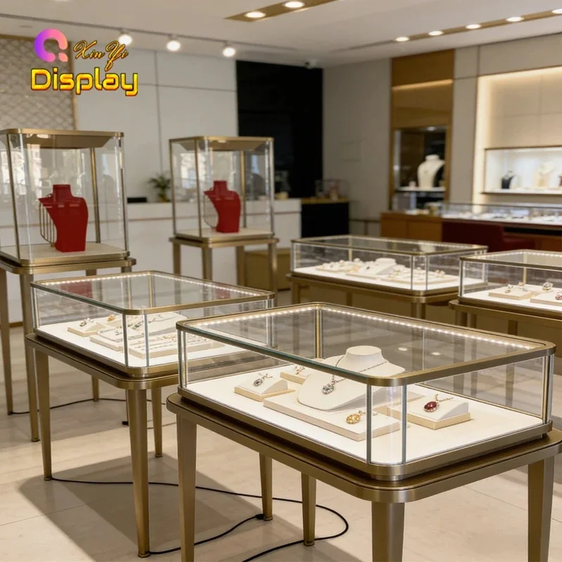 custom.High Quality Custom Metal Tempered Glass Modern Eco-Friendly Recyclable Jewelry Watch Display Cabinet LED Light Shop Show
