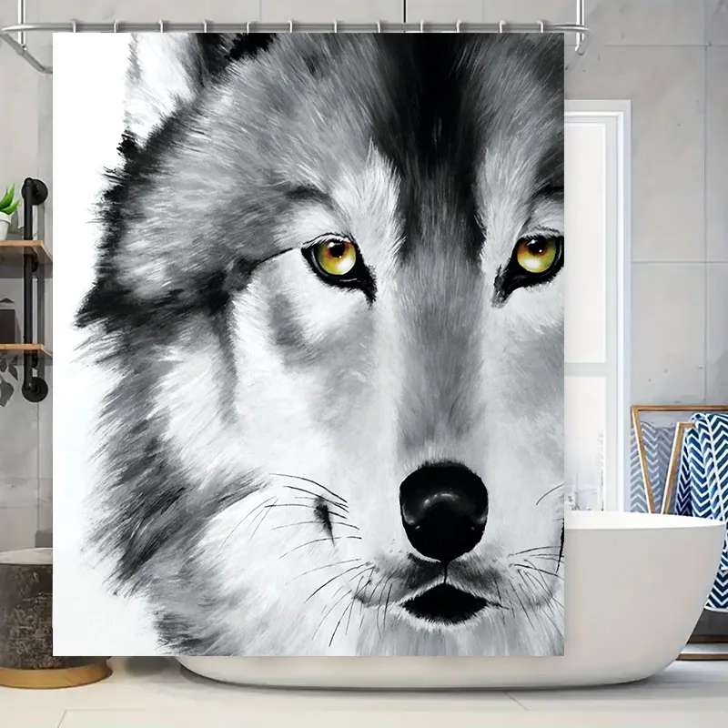 

Причудливая занавеска для душа с принтом волка, высококачественный водонепроницаемый тканевый декор для вашей ванной комнаты, современный стильный дизайн черного и белого цвета