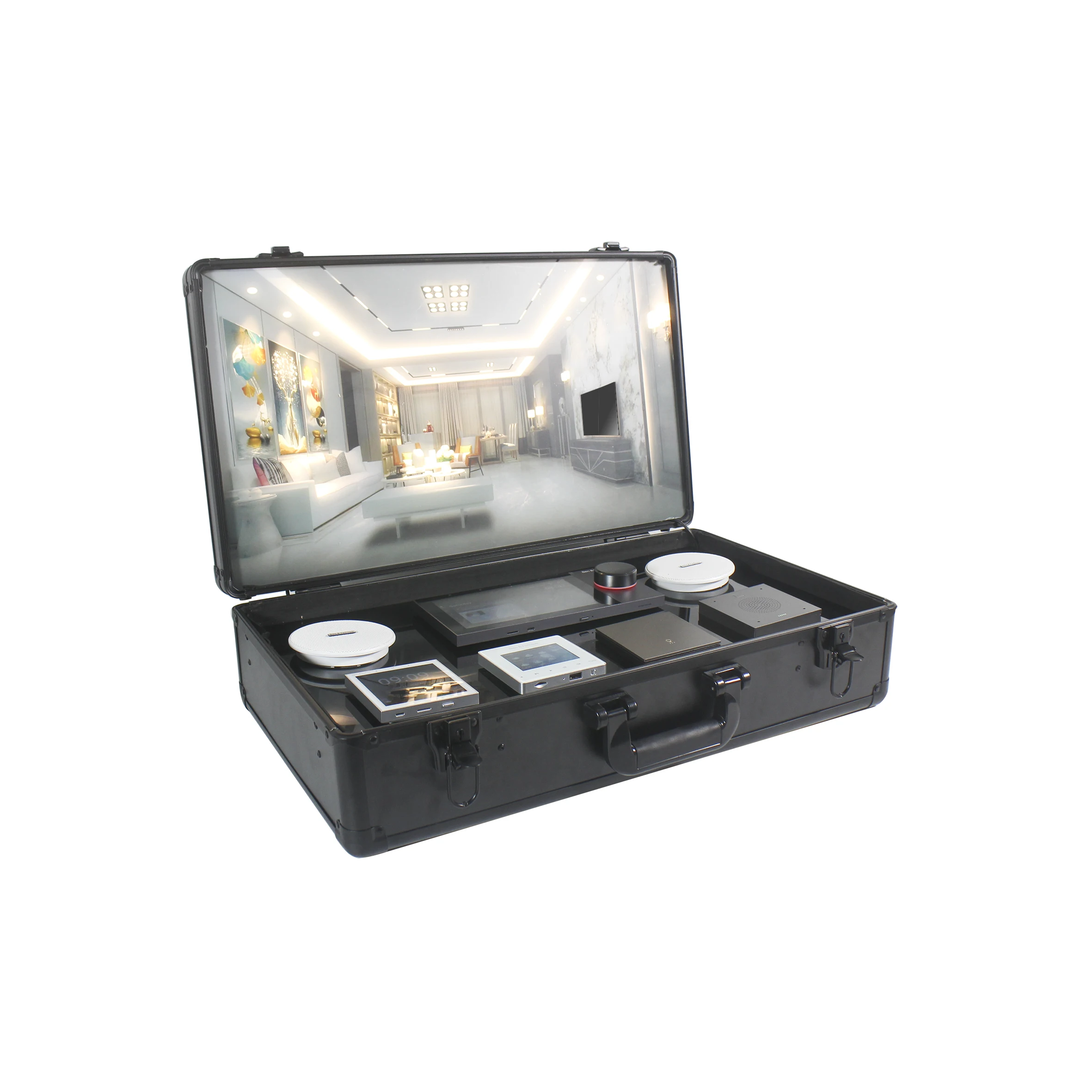 T Android Tuya Blue-tooth Smart Demo Box With Alarm Sensor Smart Curtain/ Light Switch OEM Brand Business Intelligent Demo Case