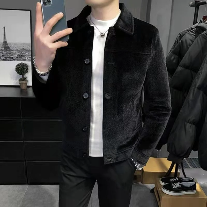 

Осень-зима, новый короткий облегающий корейский повседневный Тренч из искусственного меха енота, однотонный топ с лацканами