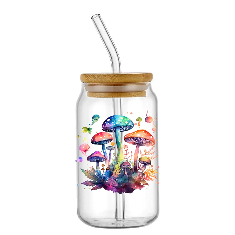 Easy peel waterproof DIY Decals Huge Mushrooms 3D transfers uvdtf crystal stickers 16oz uv dtf cup wraps for Libbey Glasses can