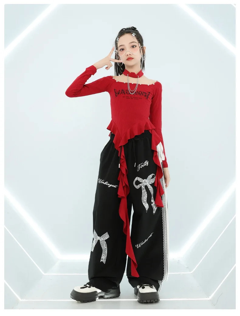 Mädchen Hip Hop Crop Top Pu Leder Cargo Hosen Kind Schuluniform Kostüme Kinder Streetwear Jazz K-pop Street Dance kleidung Sets – Detail 17